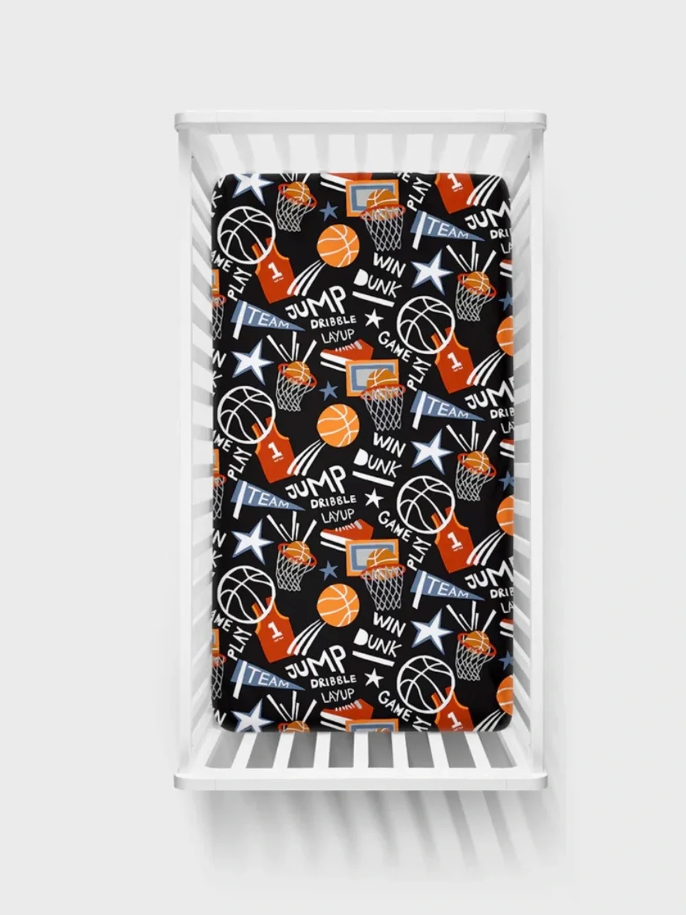 NWT Little Sleepies Black Slam Dunk Standard Crib Sheet Basketball